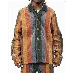 YTG Men's Striped Corduroy Button Up Shirt Jacket XL